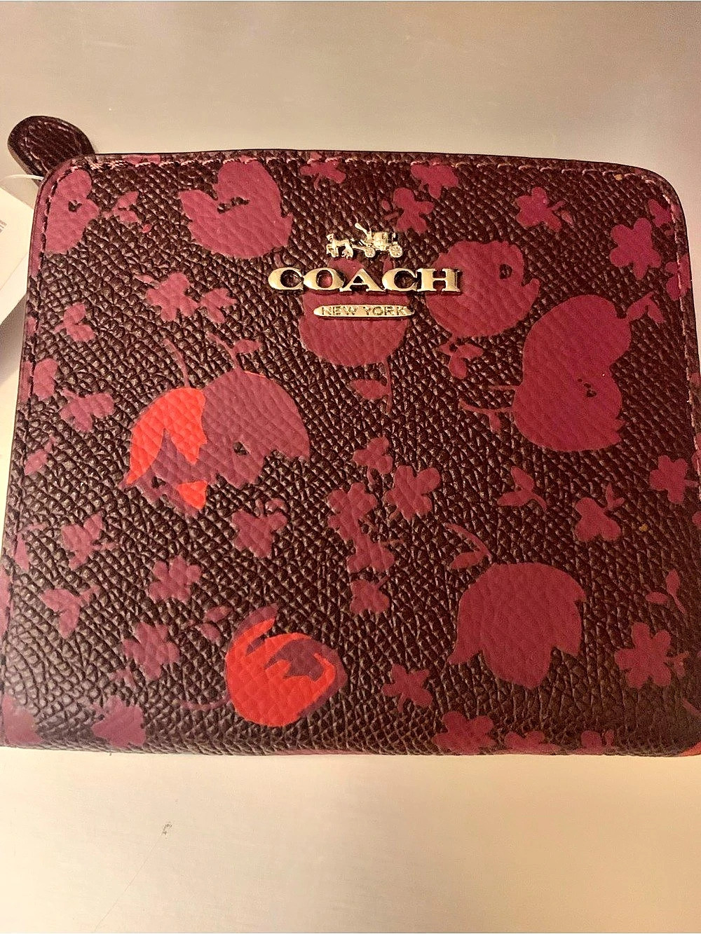 Coach Zip Around Wristlet Floral Wristlet in Burgundy & Pink